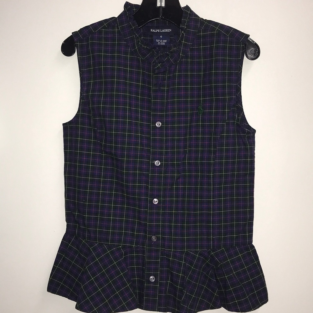 Ralph Lauren sleeveless plaid peplum